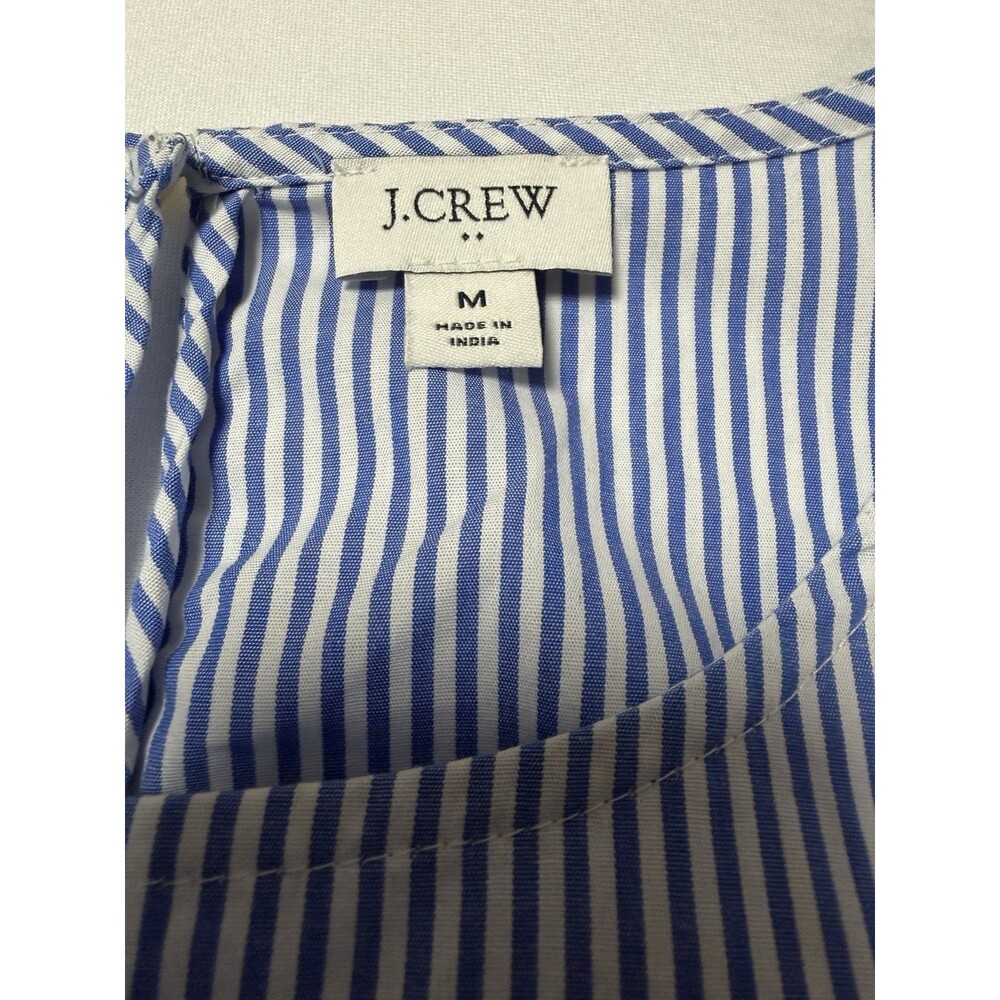 J.Crew Blouse Women’s Blue and White Stripe Ruffle Long Sleeve Cotton Shirt Sz M - Picture 4 of 10